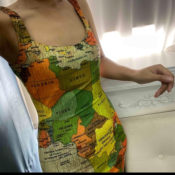 🎉New Chic Sexy The World Is Your Oyster Map Print Bodycon Dress - Picture 5 of 12